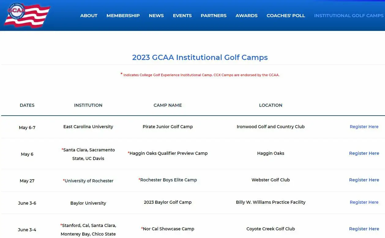 GCAA junior golf camps